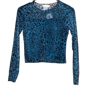 Leopard Print Sheer Crop Top - Blue